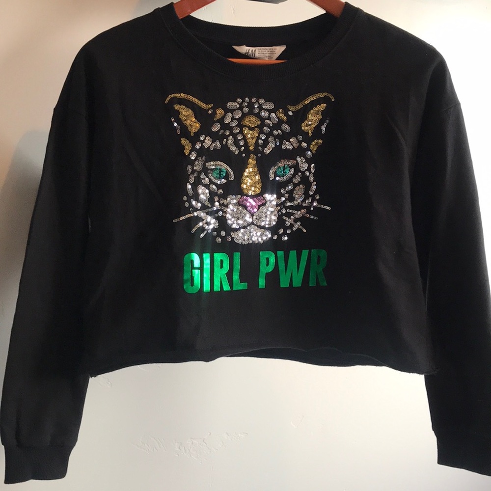 H&M-Sweatshirt, Cropped BLK Girls Size 12-14 Y